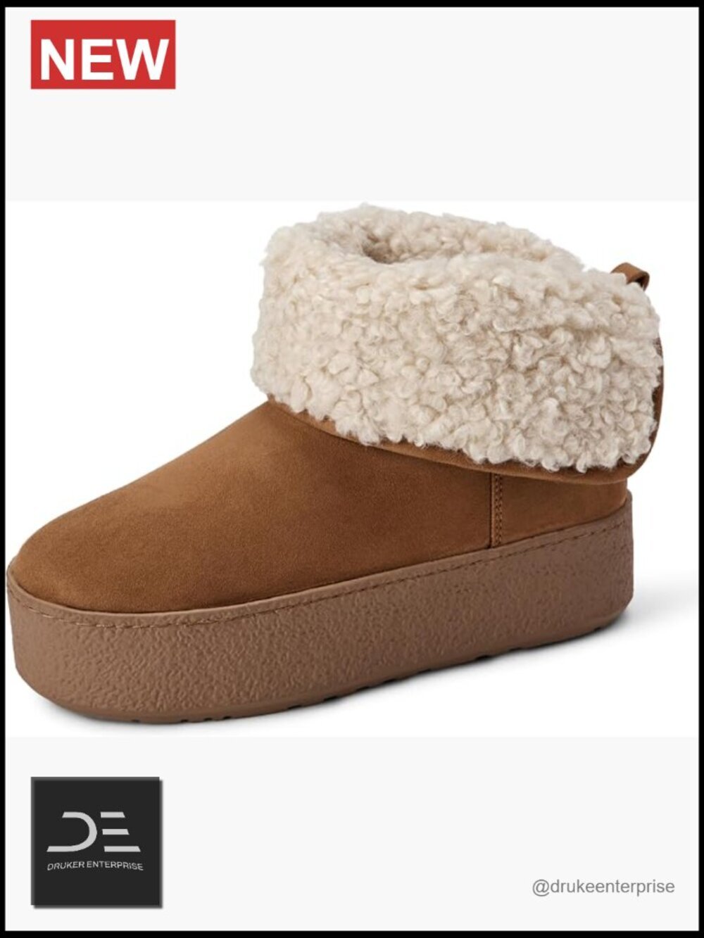 Faux Shearling Lined Platform Ankle Boot with Memory Foam